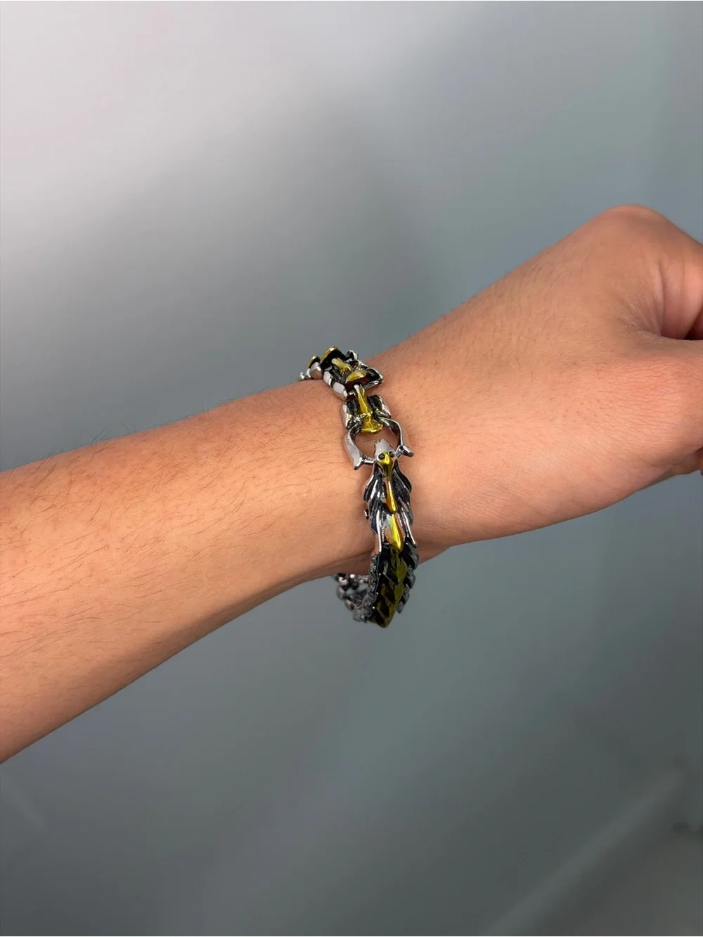 Silver and Gold Two-Tone Dragon Chain reversible Bracelet